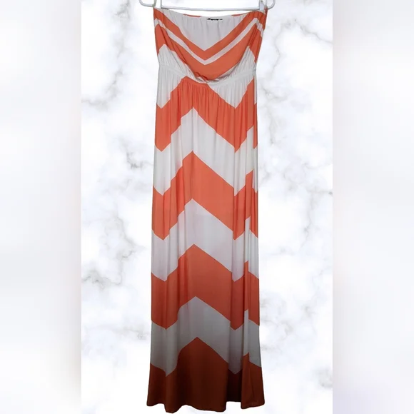 Love Culture | Dresses | Love Culture Orange And White Creamsicle Chevron  Pattern Strapless Maxi Dress | Poshmark